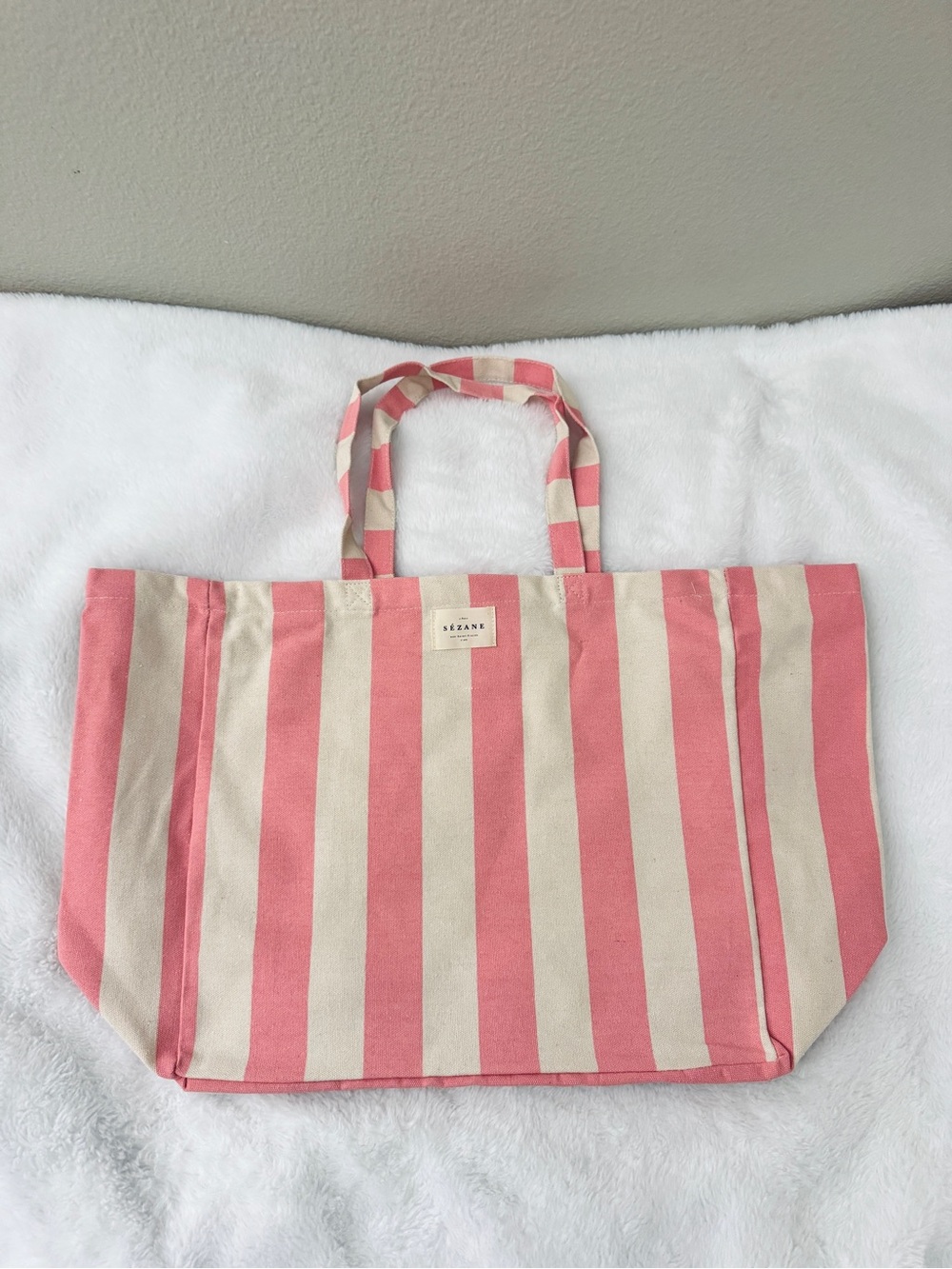 Sezane pink Striped canvas Tote Bag/ large size